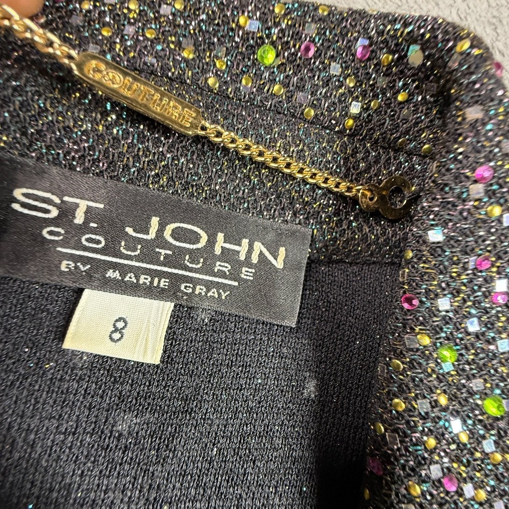St. John Couture Marie Gray Womens 8 Sequin Embellished Blazer Black Beaded VTG - Picture 5 of 15